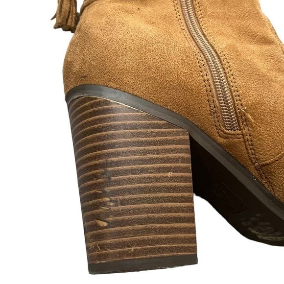 Parker & Sky Ankle Boots Size 8.5 Cognac Brown Faux Suede Block Heel 3.5” Zip - Picture 6 of 10